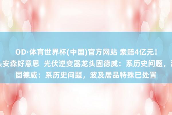 OD·体育世界杯(中国)官方网站 索赔4亿元！告状海外半导体巨头安森好意思  光伏逆变器龙头固德威：系历史问题，波及居品特殊已处置