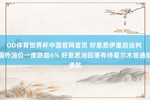OD体育世界杯中国官网首页 好意思伊重启谈判 国外油价一度跌超6% 好意思油回落有待霍尔木兹通航